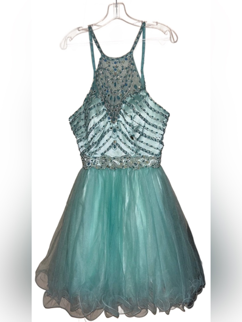 Beaded Teal Tulle Prom/Grad Dress for Women